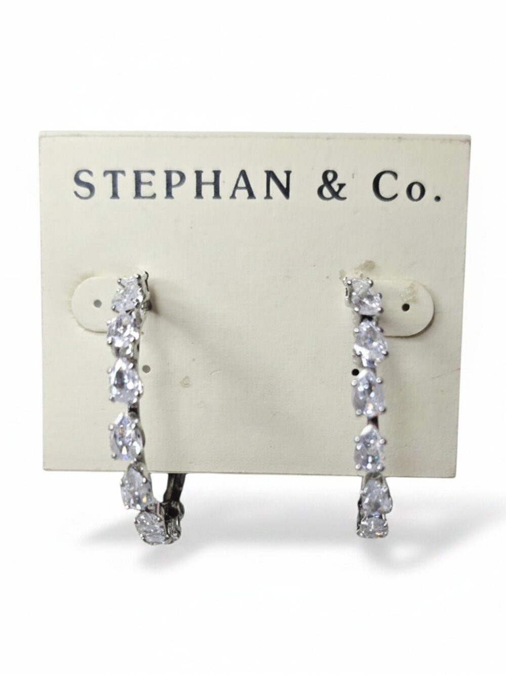 Stephan & Co Women's Trendy Silver Plated Rhinestone Hoop Earrings  1.5" L NWT